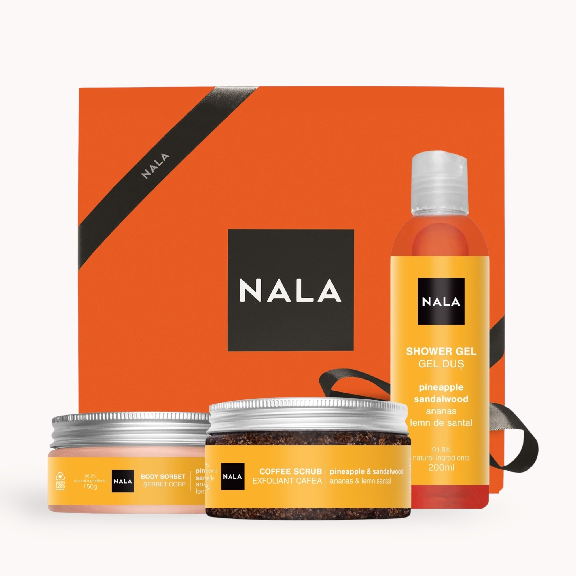 Set Cadou Piele Catifelată – Ananas & Lemn Santal (Șerbet)