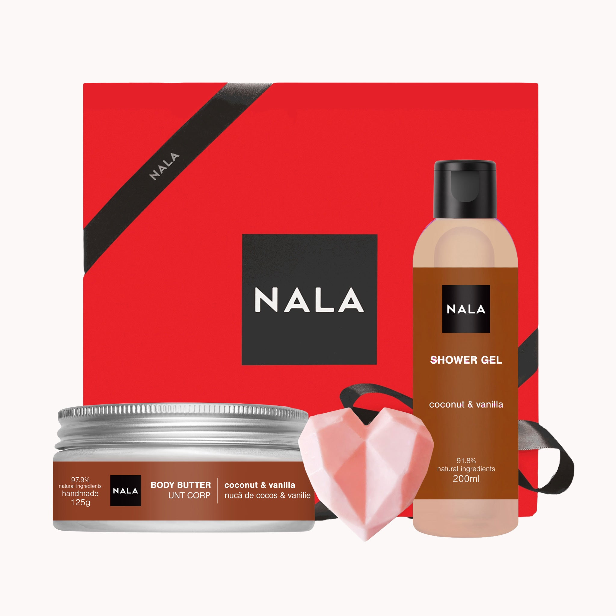 Set cadou Nucă de cocos & Vanilie - gel, unt de corp, săpun | NALA