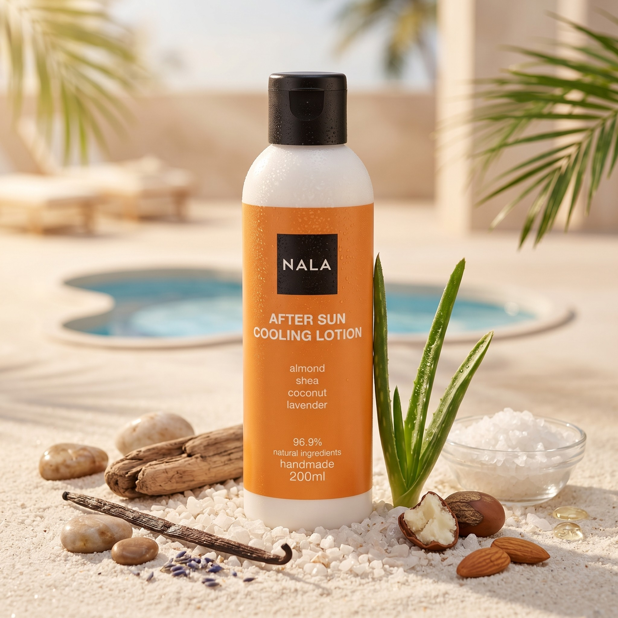 chisaki (LALA／NATURAL) Loțiune răcoritoare după soare - Migdale, Shea, Cocos, Lavandă