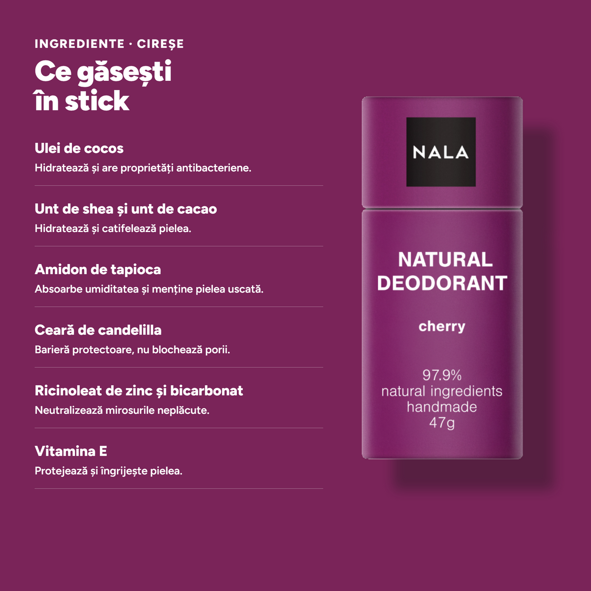 Deodorant Natural Stick NOU - Cireșe