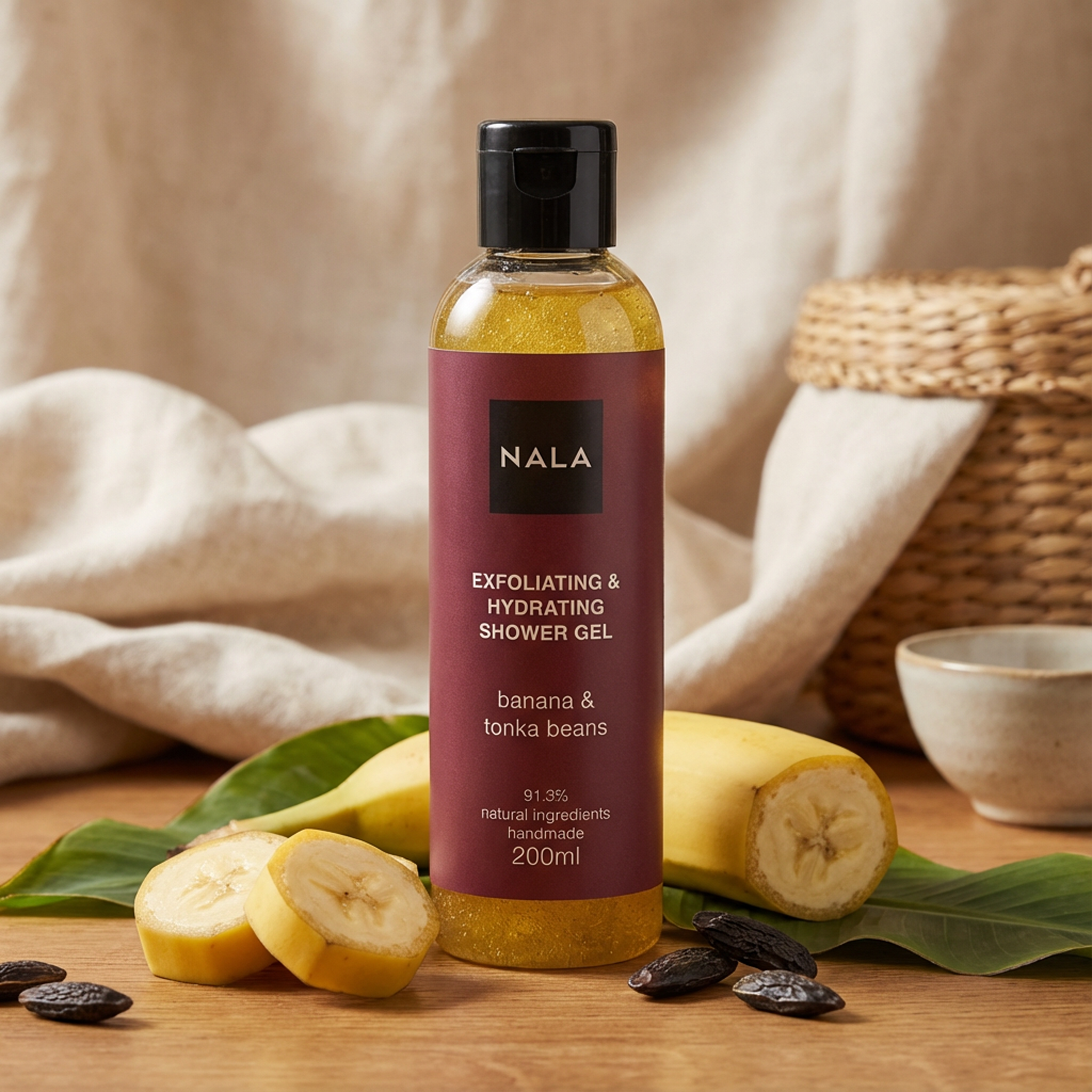 Gel de duș Exfoliant Hidratant - Banană & Boabe Tonka