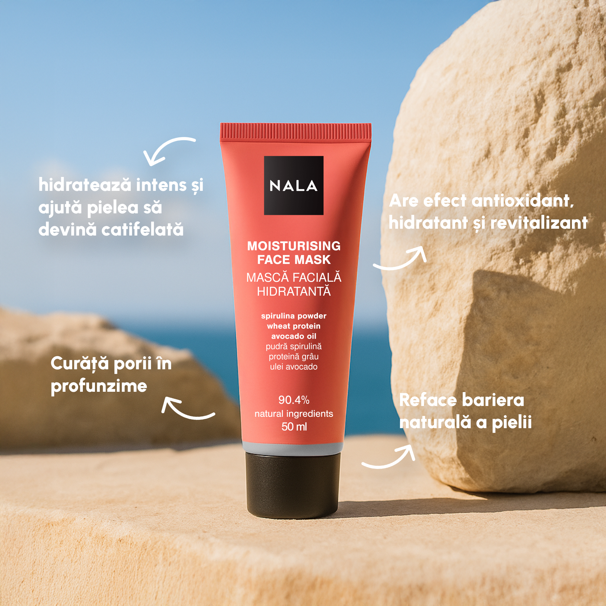 Mască Facială Hidratantă - Pudră Spirulină, Proteină Grâu, Ulei Avocado