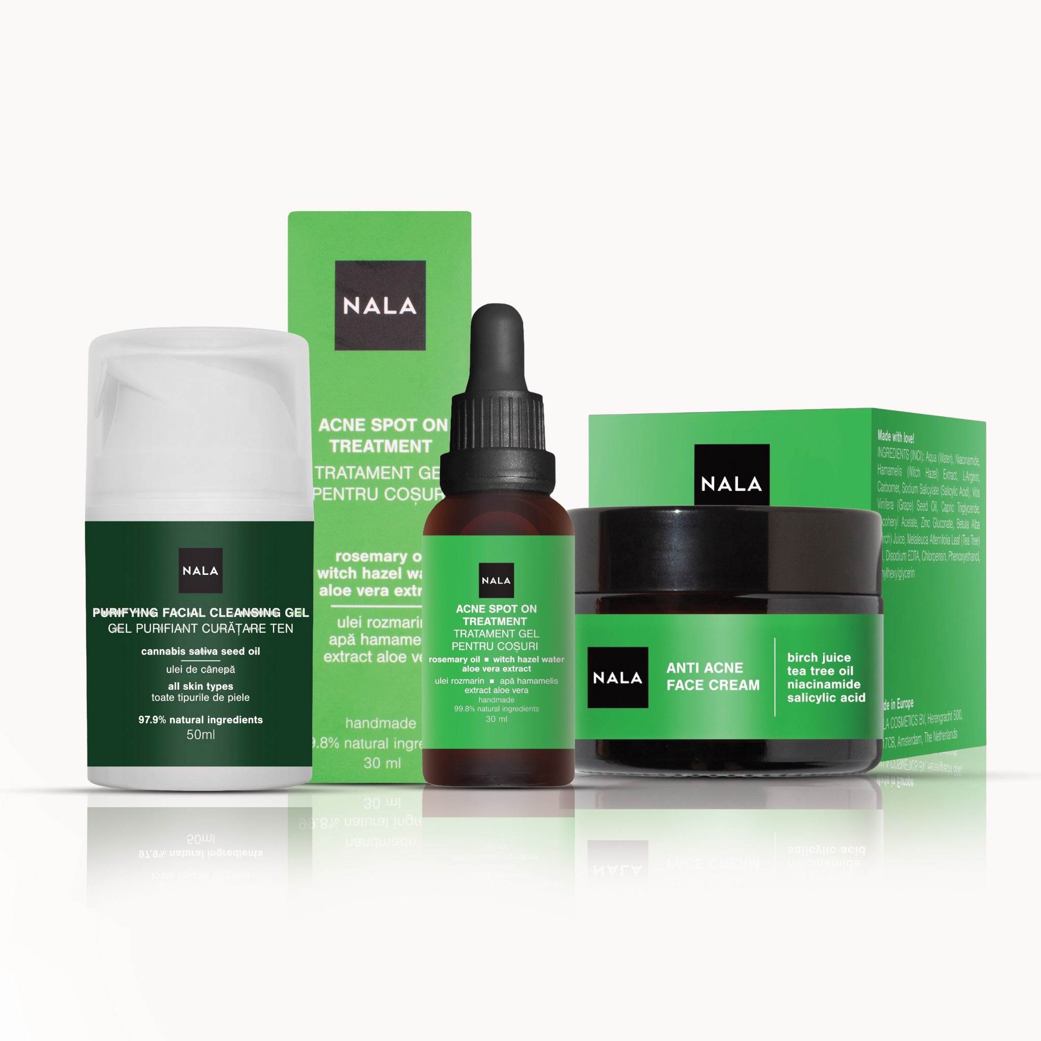 Set Acnee DEFENSE – Gel purifiant, tratament & cremă NALA – NALA
