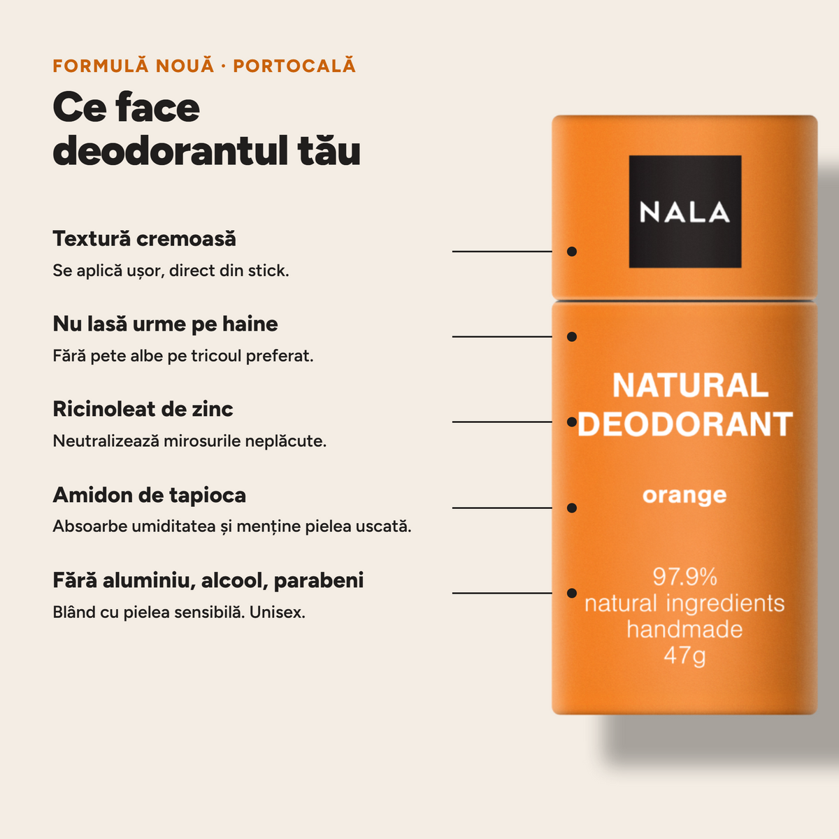 Deodorant Natural Stick NOU - Portocală