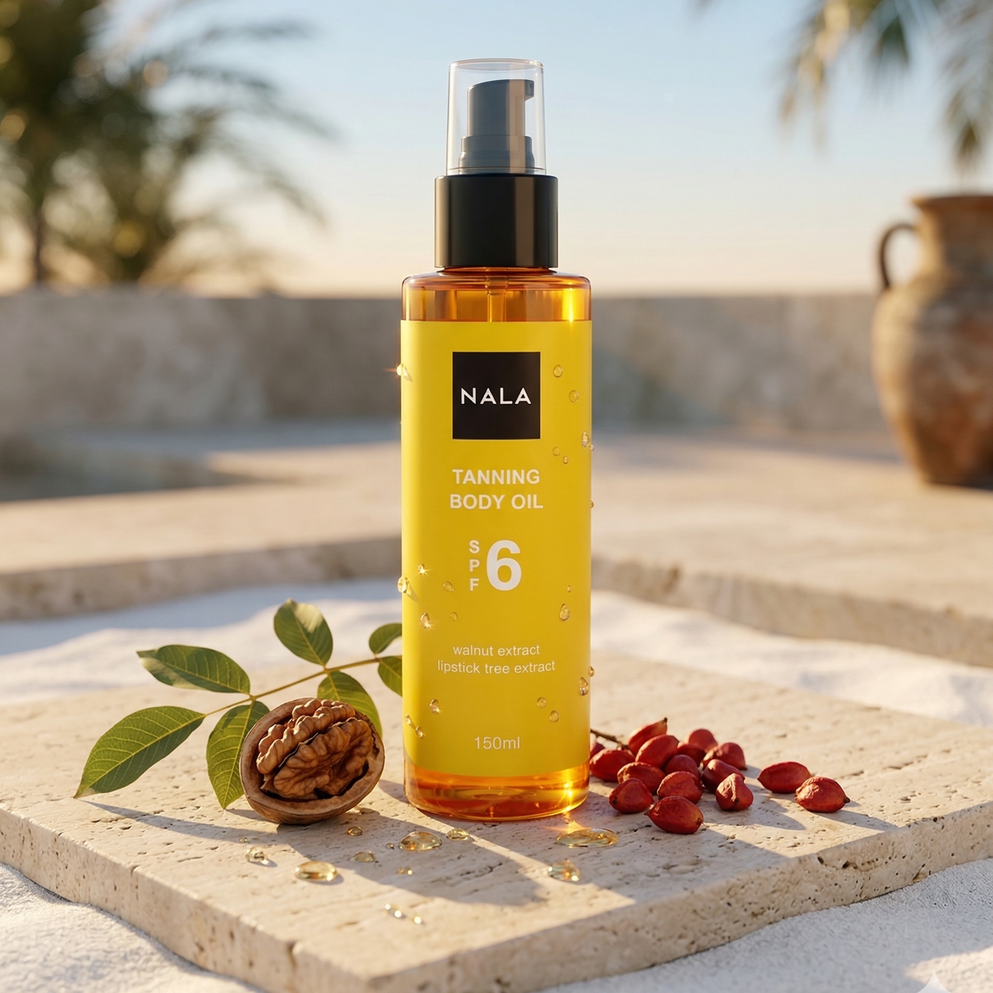 Ulei bronzant & accelerator de bronz SPF6 - Extract de Nucă & Lipstick Tree