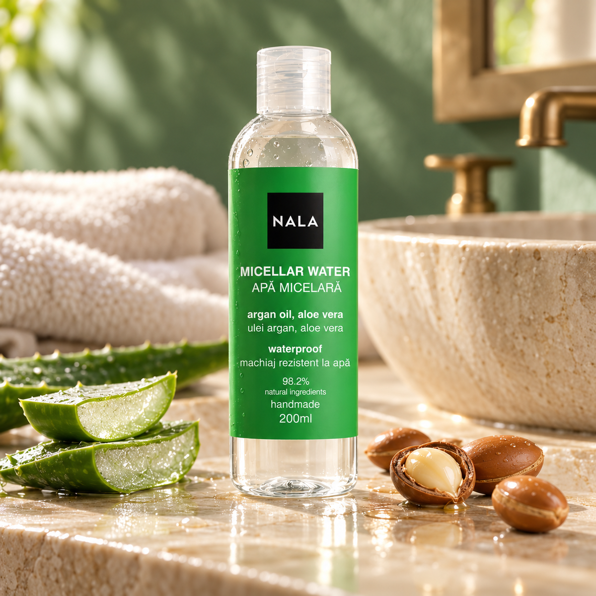 Apă Micelară machiaj rezistent la apă - Ulei de argan & Aloe Vera
