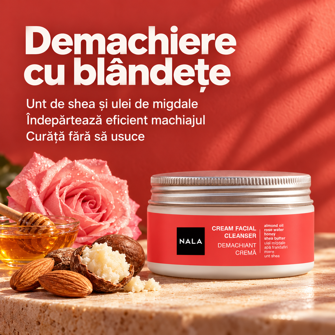 Demachiant Cremă - Ulei Migdale, Trandafiri, Miere, Shea
