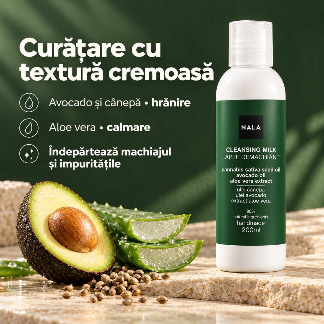 Lapte Demachiant - Ulei Cânepă, Avocado, Aloe Vera