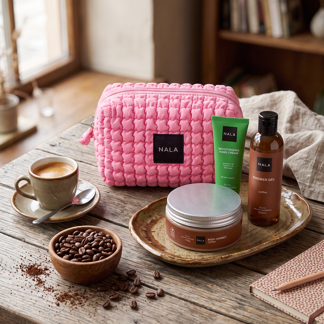 Set Baie și Îngrijire Puffy - Cafea