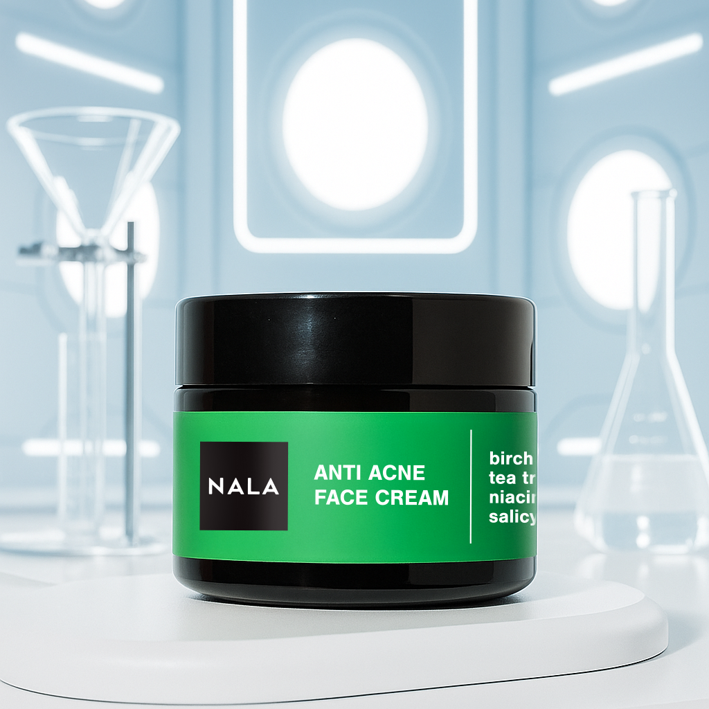 Cremă de față Anti Acneică - Niacinamide, Acid Salicilic, Suc de Mesteacăn și Ulei Arbore de Ceai