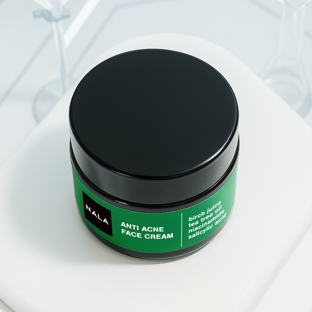 Cremă de față Anti Acneică - Niacinamide, Acid Salicilic, Suc de Mesteacăn și Ulei Arbore de Ceai