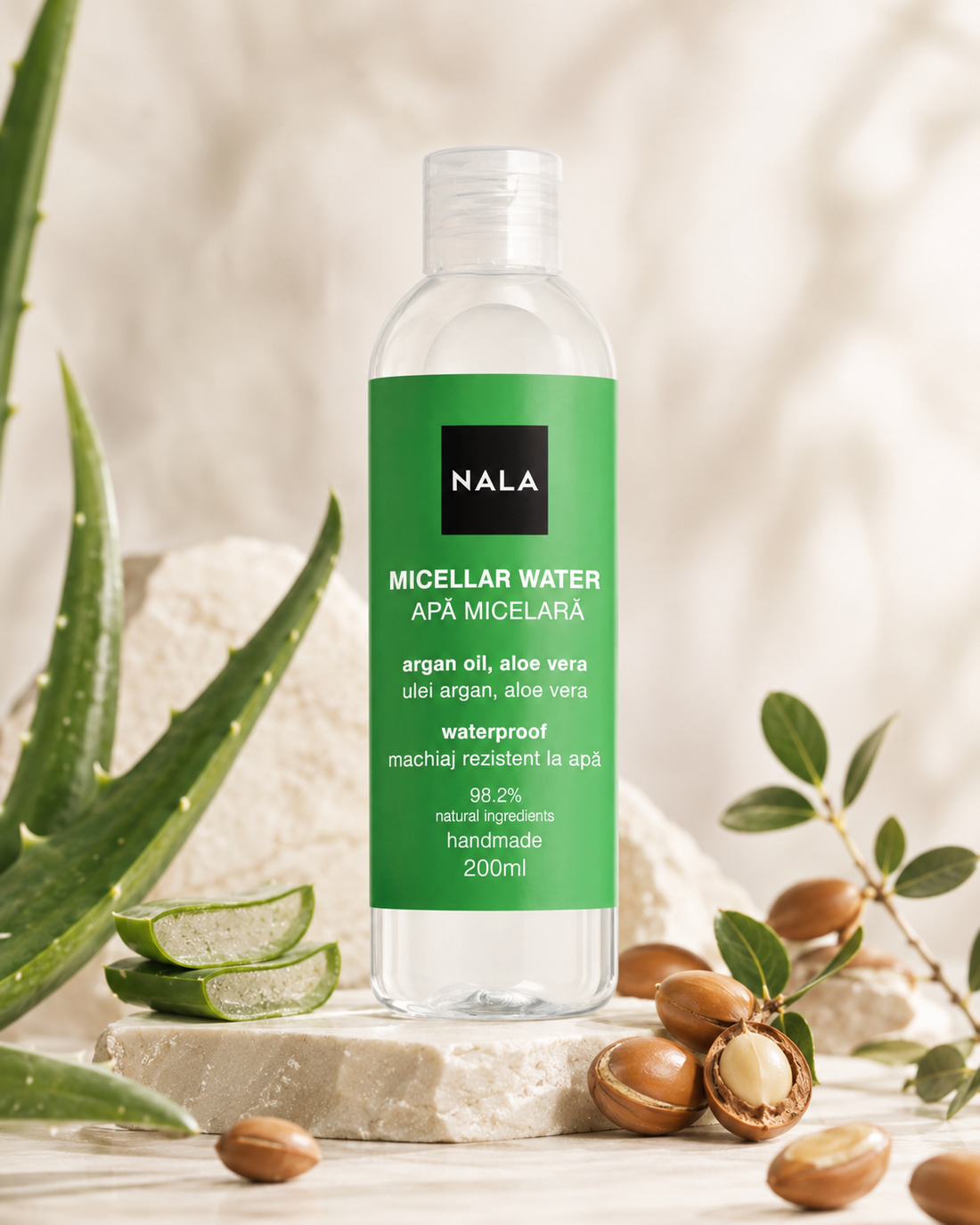 Apă Micelară machiaj rezistent la apă - Ulei de argan &amp; Aloe Vera