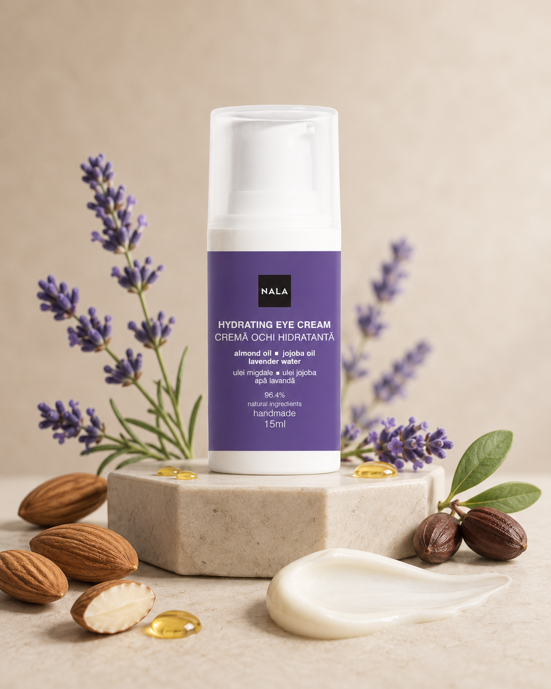 Cremă Ochi Hidratantă - Ulei Migdale, Ulei Jojoba, Apă Lavandă