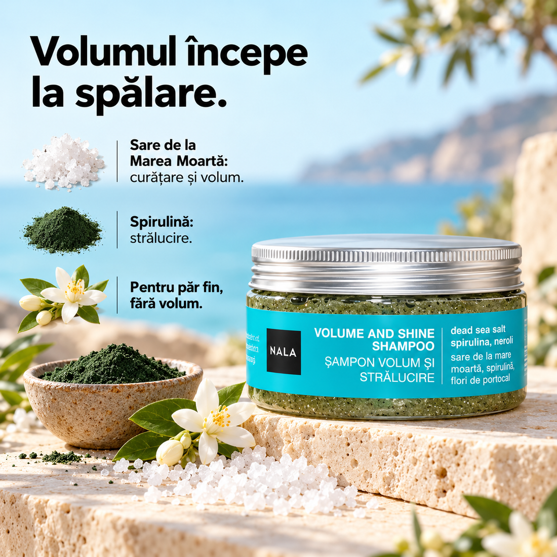 Șampon Volum și Strălucire - Sare de la Marea Moartă &amp; Spirulină