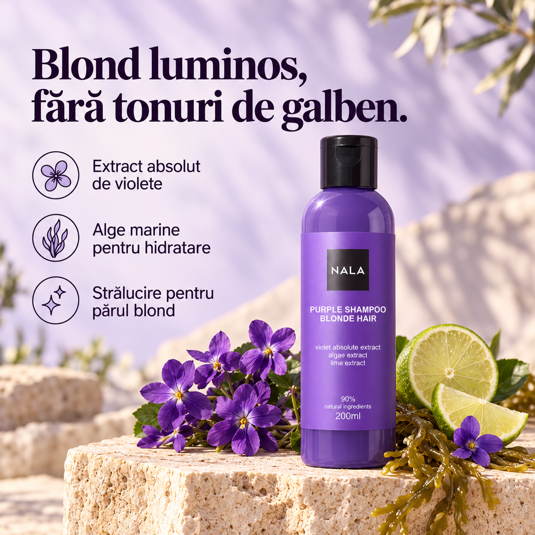 Șampon Violet Păr Blond - Extract Absolut Violete, Alge Marine, Lămâie Verde