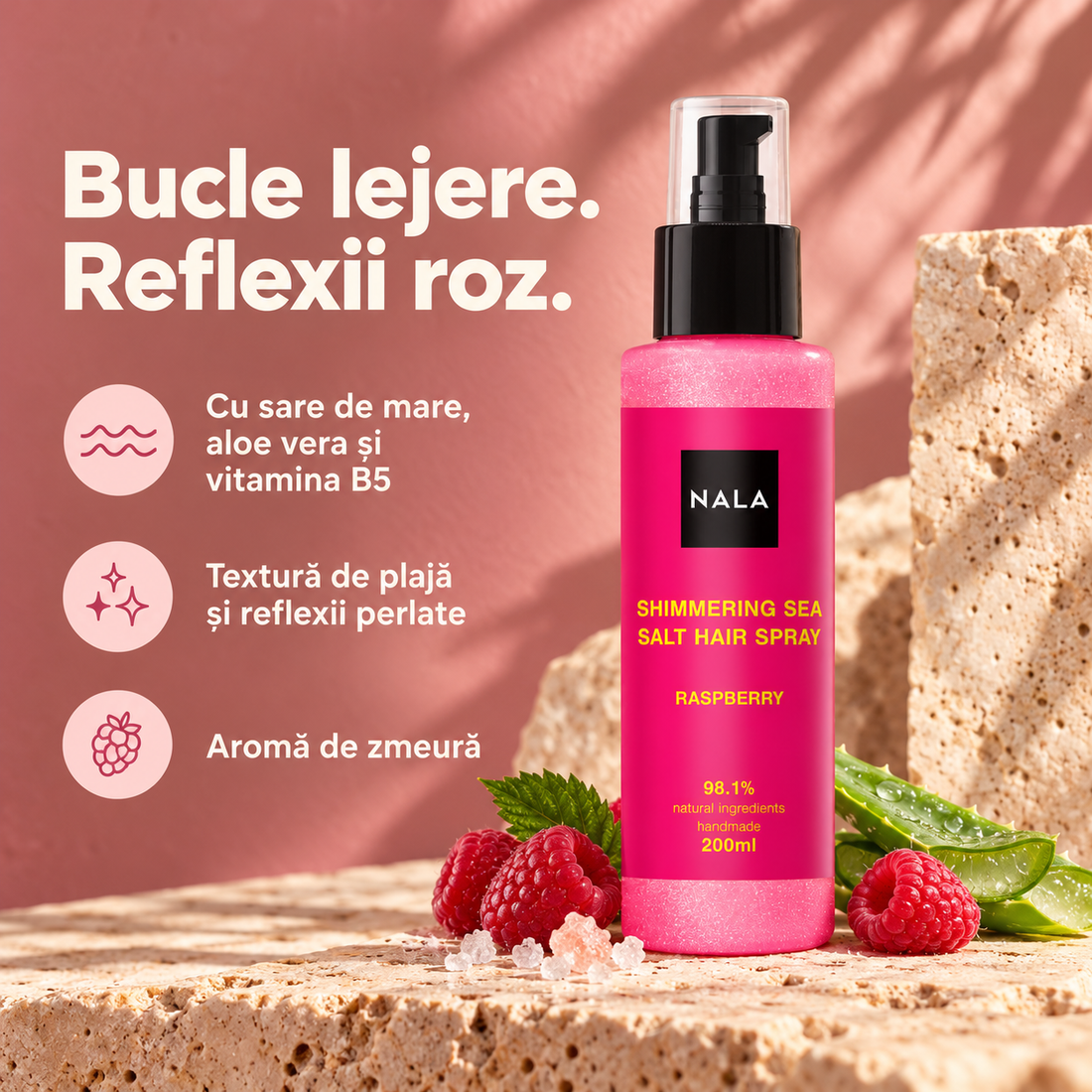 Spray Strălucitor Păr Sare de Mare PINK - Zmeură