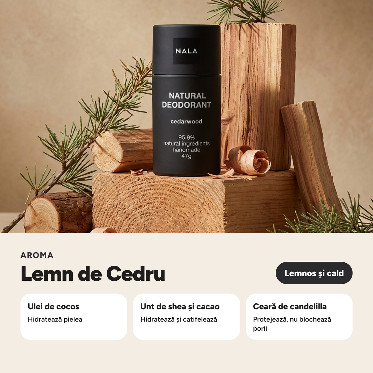 Deodorant Natural Stick NOU - Lemn de Cedru