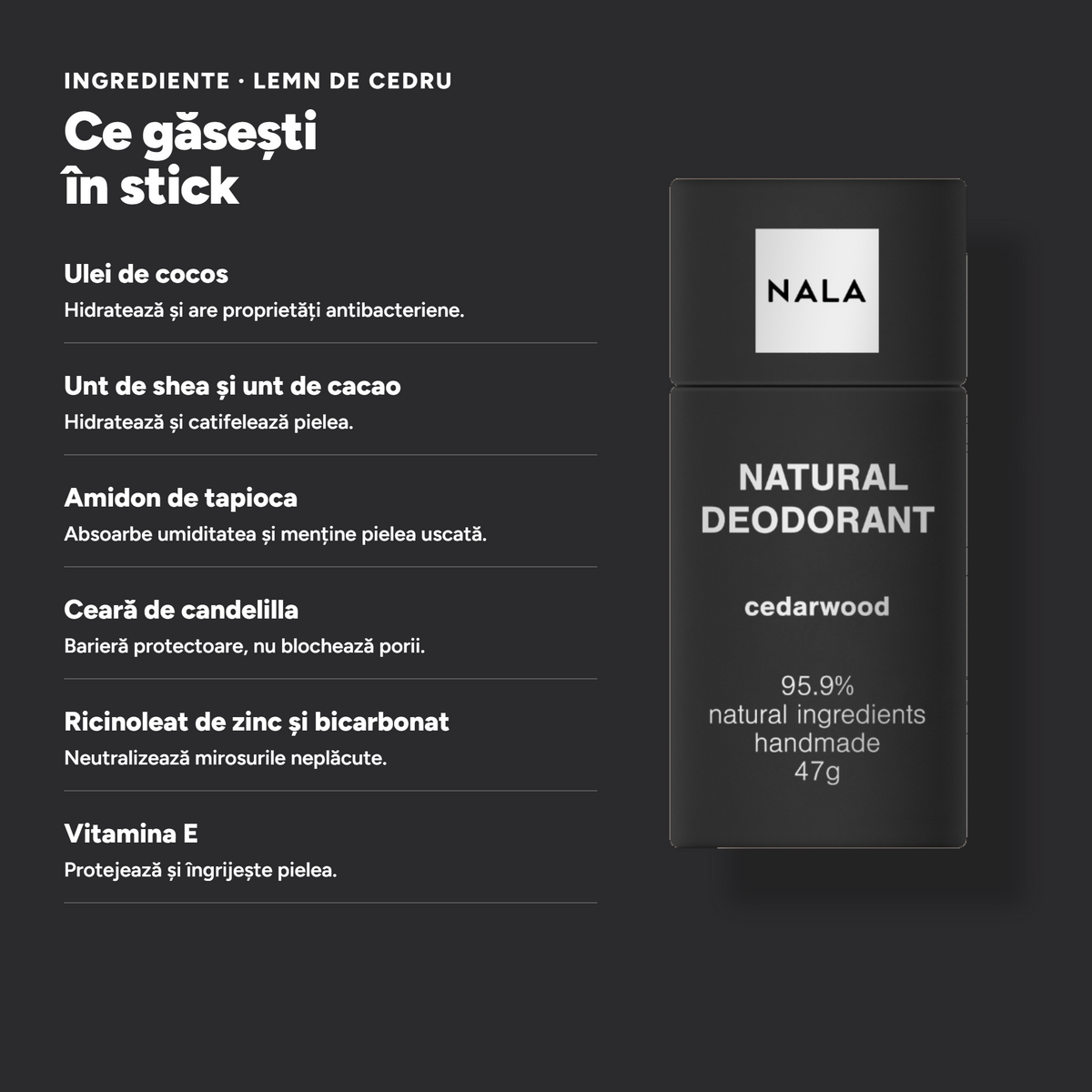 Deodorant Natural Stick NOU - Lemn de Cedru