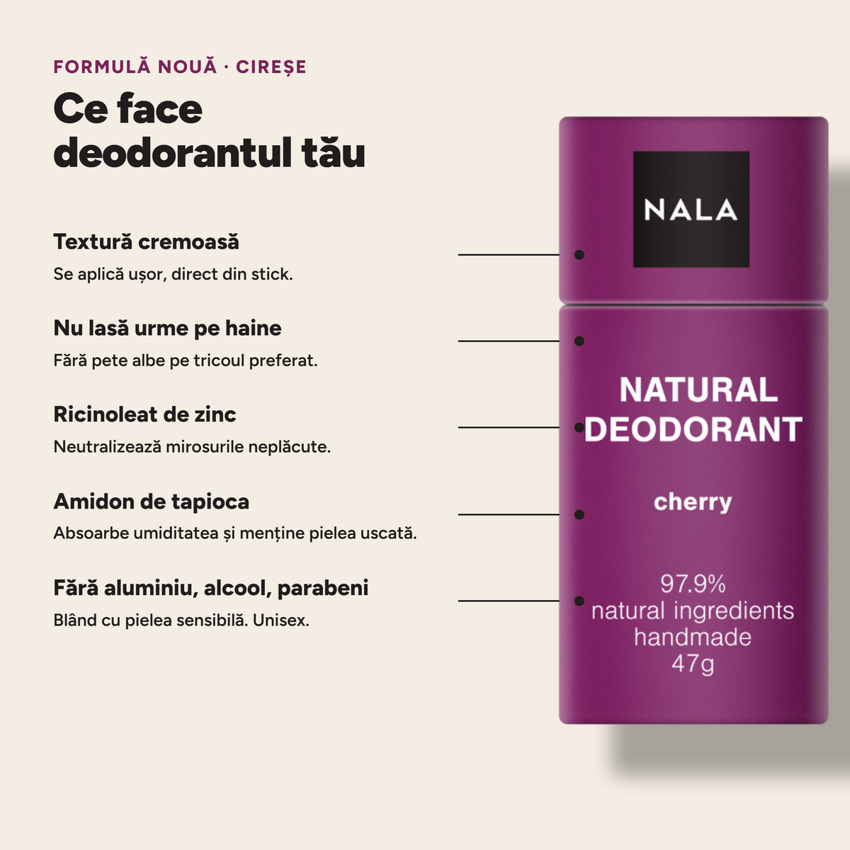 Deodorant Natural Stick NOU - Cireșe