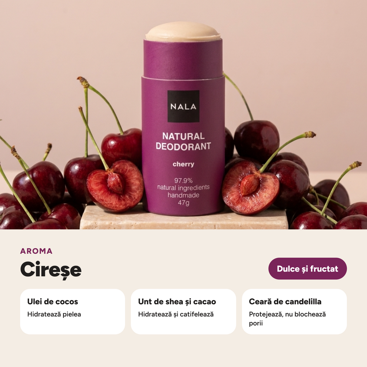 Deodorant Natural Stick NOU - Cireșe