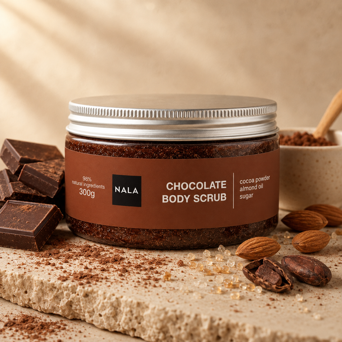 Scrub Zahăr Ciocolată - Pudră Cacao &amp; Ulei Migdale