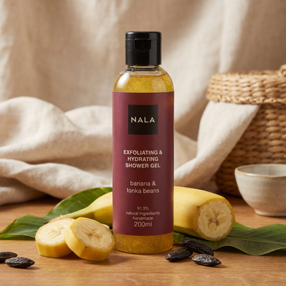 Gel de duș Exfoliant Hidratant - Banană &amp; Boabe Tonka
