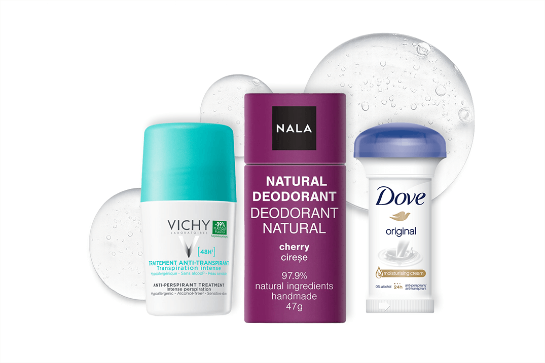 Nala deodorant, Vichy deo, Dove antiperspirant