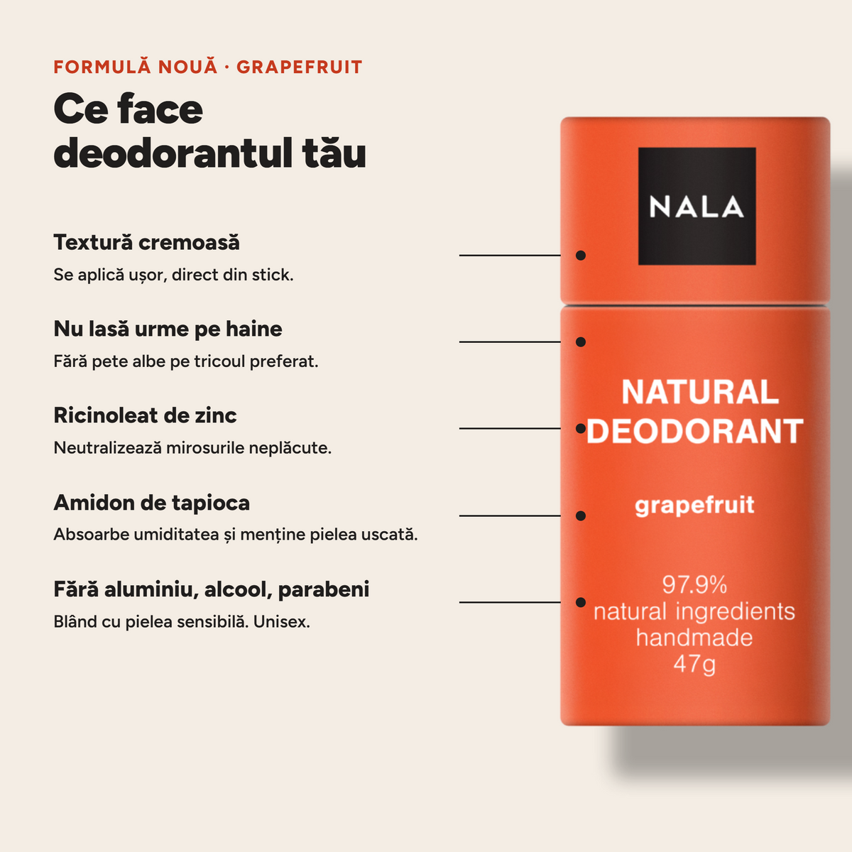 Deodorant Natural Stick NOU - Grapefruit