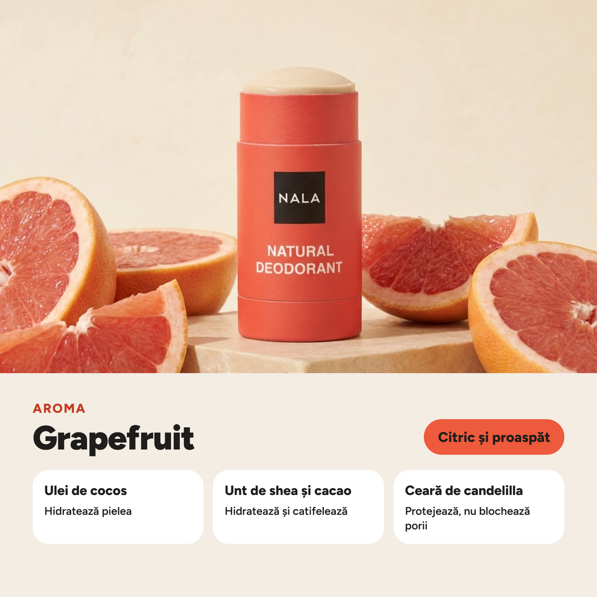 Deodorant Natural Stick NOU - Grapefruit