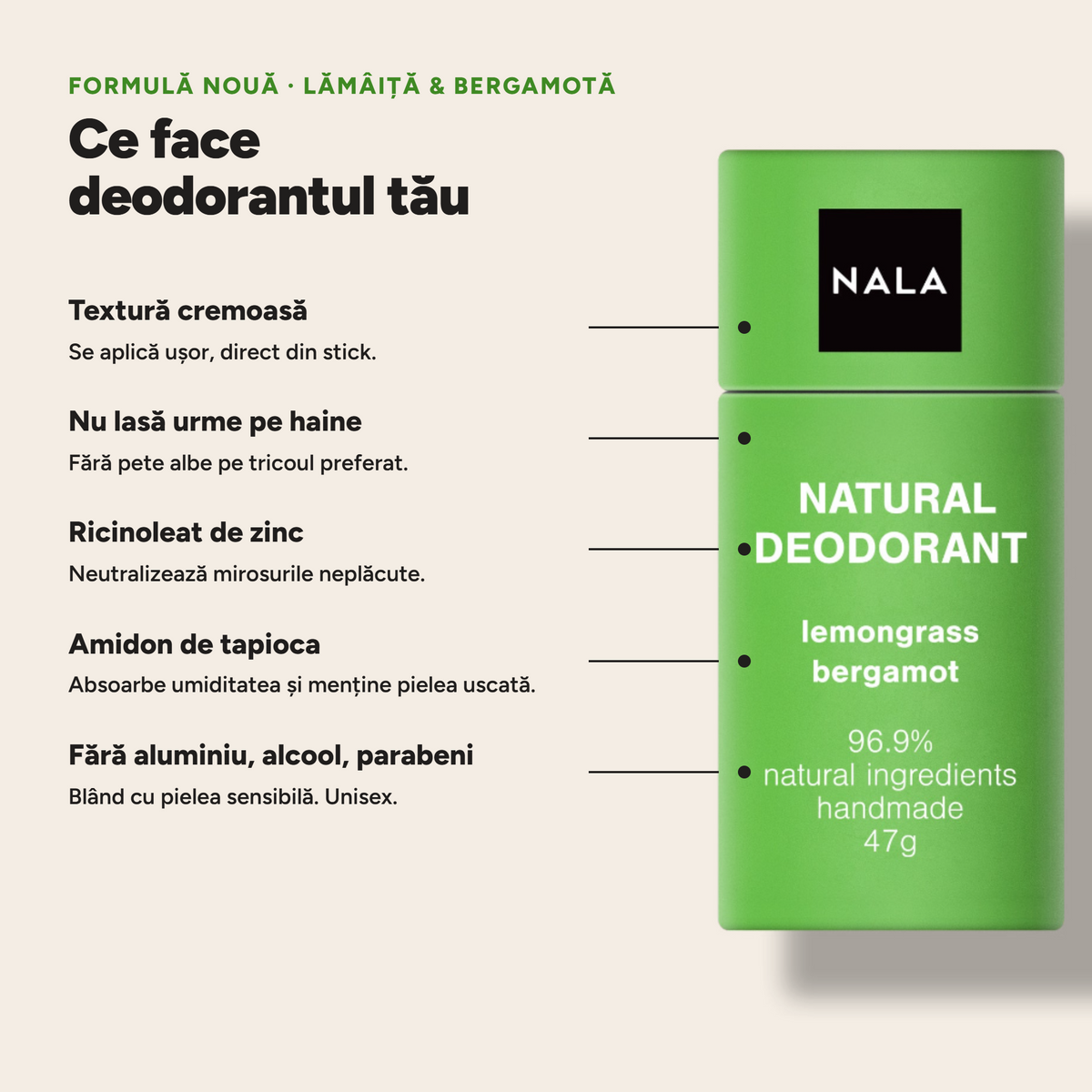 Deodorant Natural Stick NOU - Lămâiță & Bergamotă