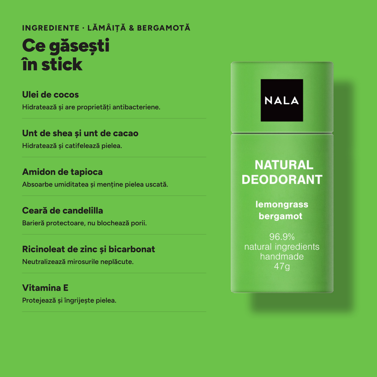 Deodorant Natural Stick NOU - Lămâiță &amp; Bergamotă