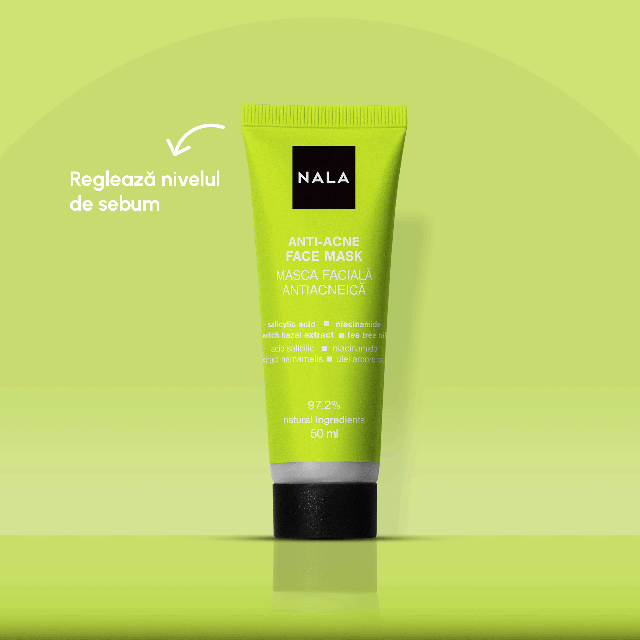 Mască Facială Antiacneică - Acid Salicilic, Niacinamide, Extract Hamamelis, Ulei Arbore Ceai