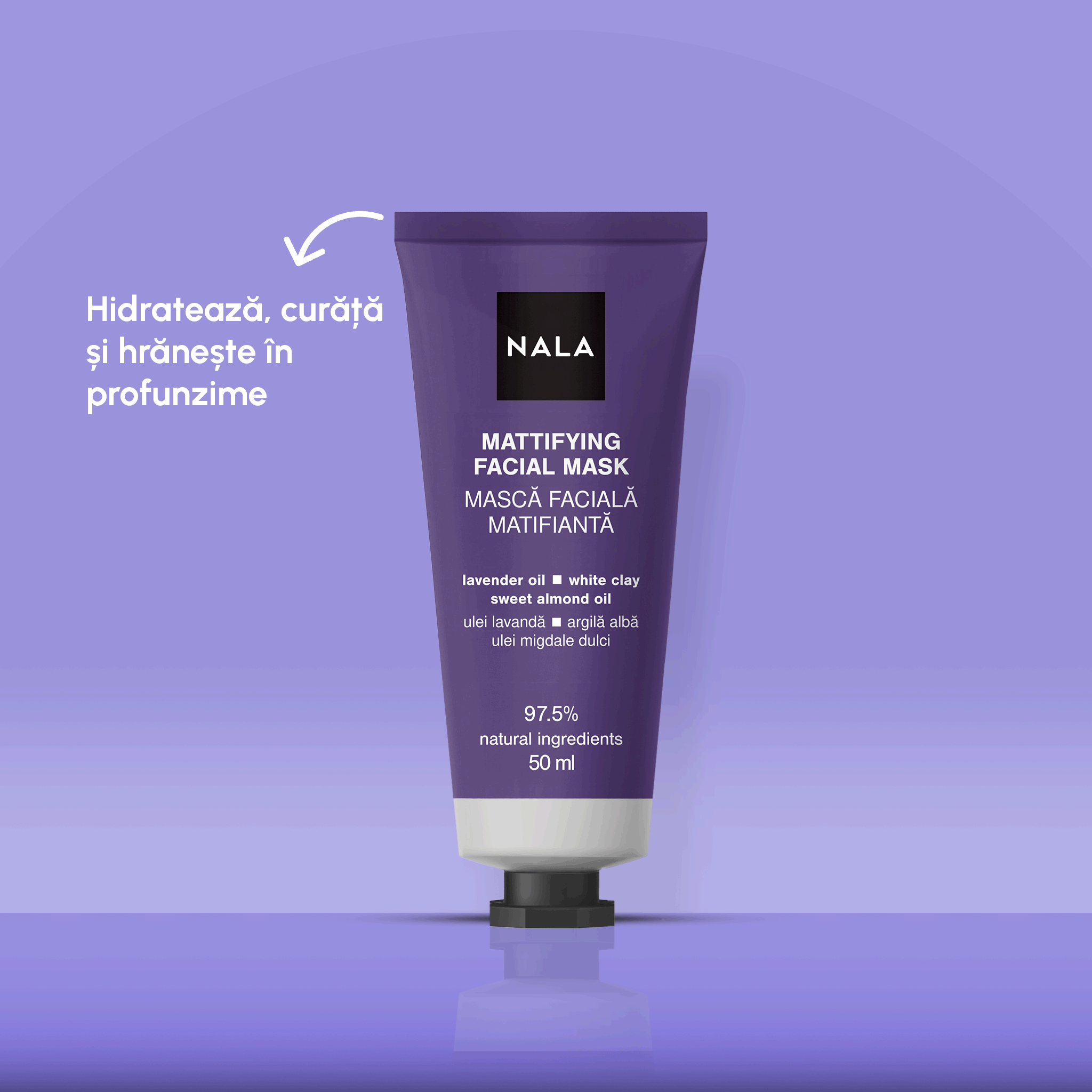 Mască Facială Matifiantă - Ulei Lavandă, Argilă Albă, Ulei Migdale Dulci