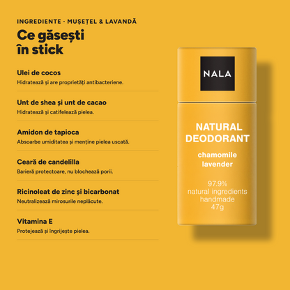 Deodorant Natural Stick NOU - Mușețel &amp; Lavandă