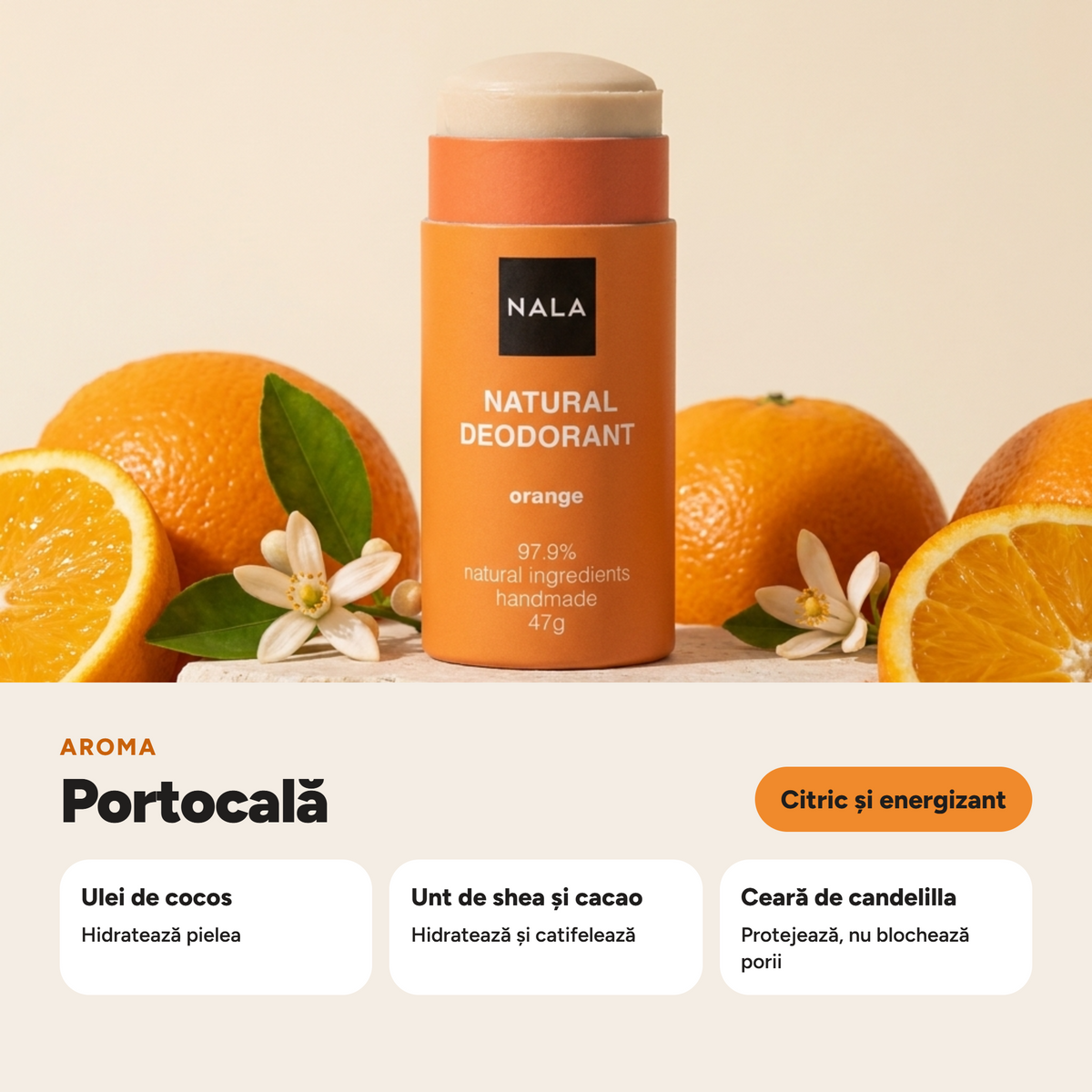 Deodorant Natural Stick NOU - Portocală