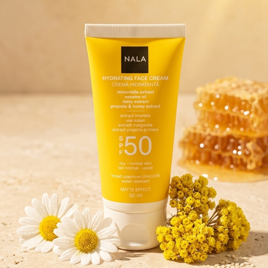 Cremă de față Hidratantă SPF 50 - Ten Normal - Imortele &amp; Margarete